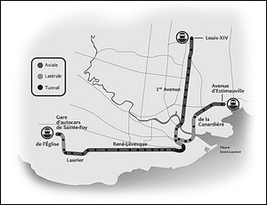 Trajet projeté du tramway. Source : RTC — Infographie Le Soleil.